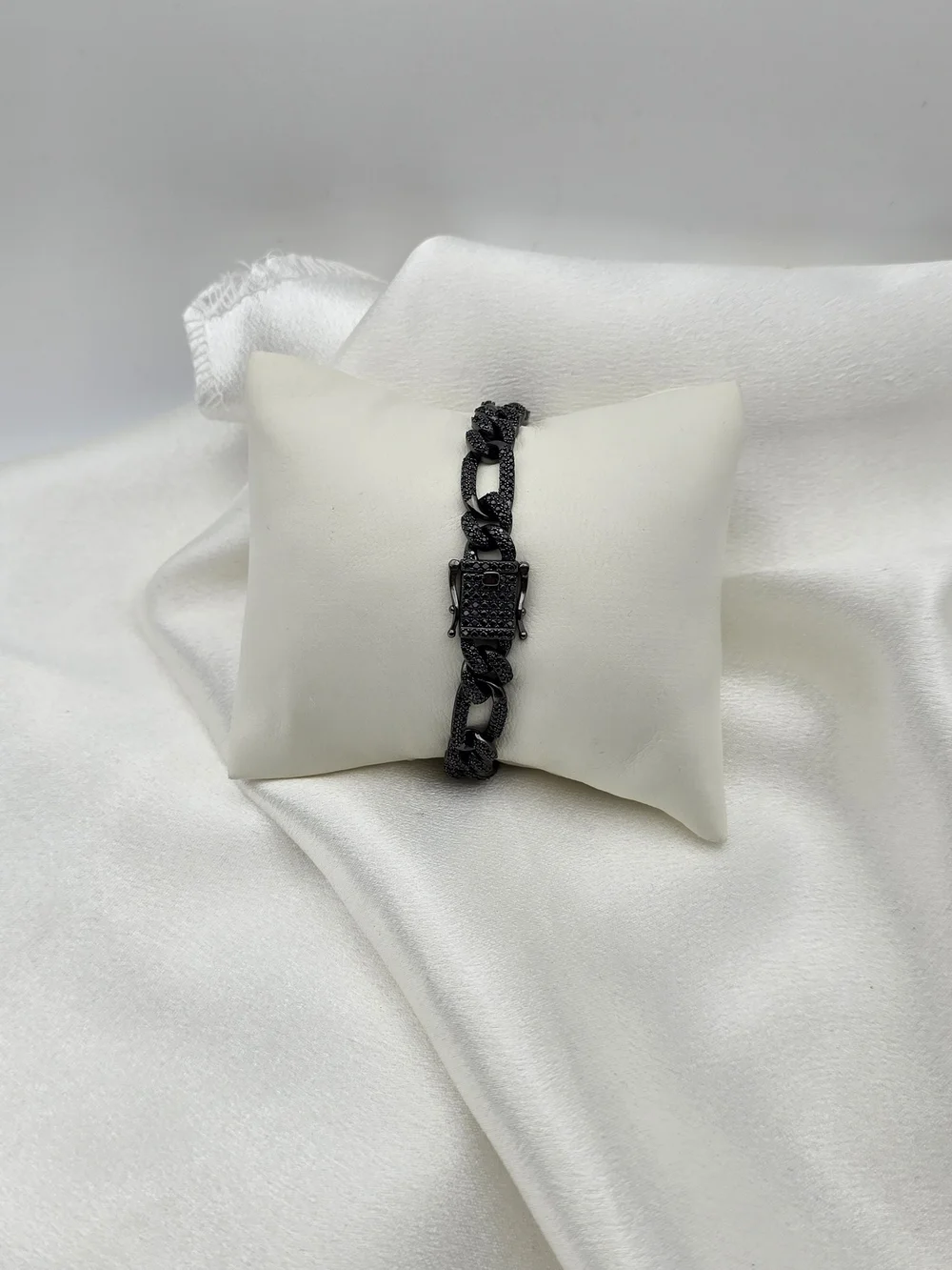 Black Rhodium Over Sterling Silver Pave Moissanite Luxury Figaro Link Bracelet
